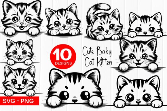 Adorable Kitten Faces Line Art SVG PNG