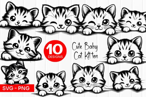 Baby Kitten Faces Cartoon Style SVG PNG