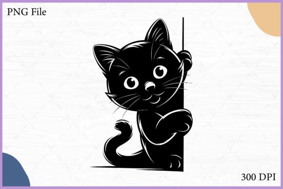 Black Cat Peeking Silhouette Clipart SVG