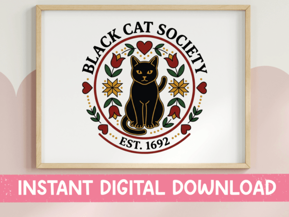 Black Cat Society Circle Design SVG PNG