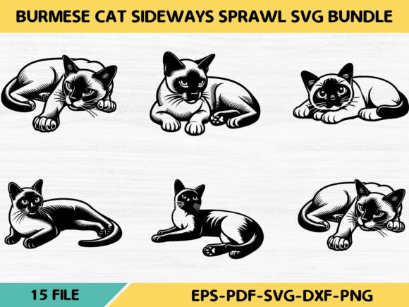 Burmese Cat Sideways Sprawl SVG Bundle