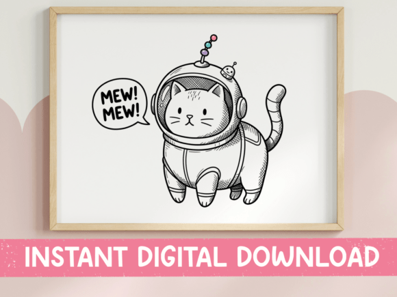Cat Astronaut Sketch SVG Line Art