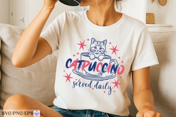 Cat Coffee Catpuccino Hand-drawn SVG PNG