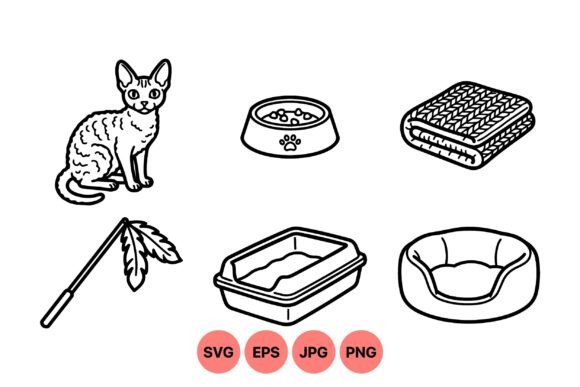 Cat Essentials Line Art SVG