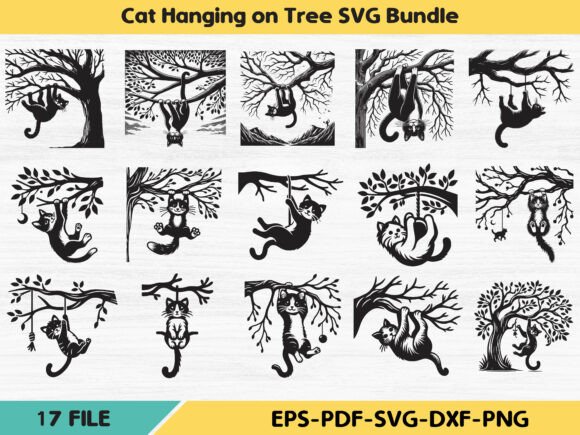 Cat Hanging on Tree SVG Bundle
