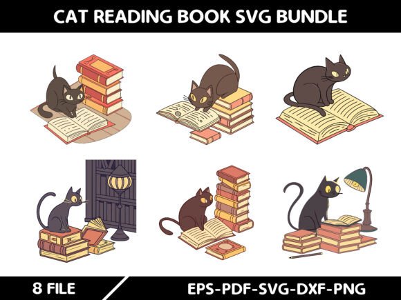 Cat Reading Book SVG Bundle
