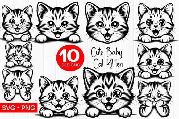 Cute Baby Kitten Faces Doodle SVG PNG