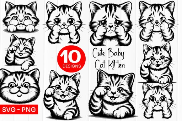 Cute Baby Kitten Poses Outline SVG PNG