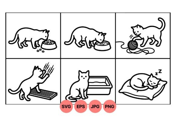 Cute Black Cat Daily Life SVG