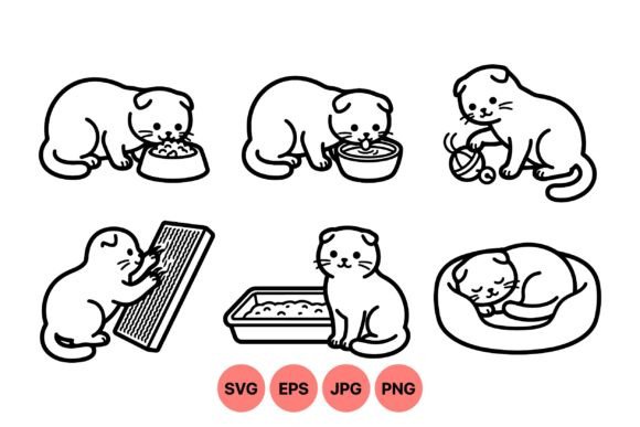 Cute Cat Care Line Art SVG