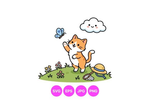 Cute Cat Chasing Butterfly SVG