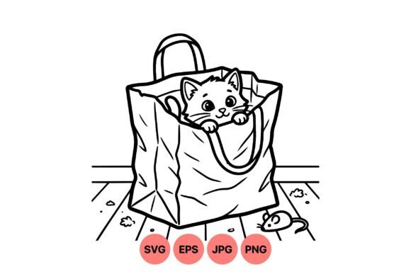 Cute Cat in Paper Bag SVG