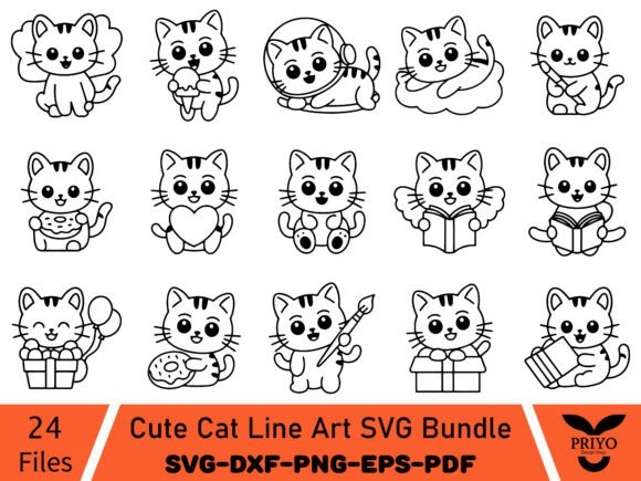Cute Cat Line Art SVG Bundle