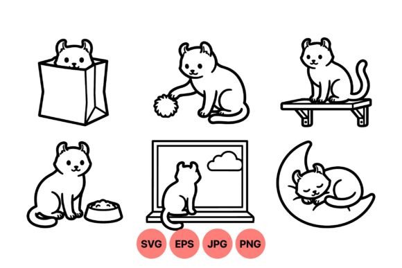 Cute Cat Line Art SVG Pack