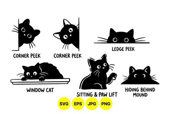 Cute Cat Peek Silhouettes SVG