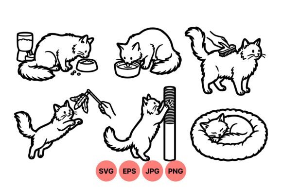 Cute Cat Play and Care SVG