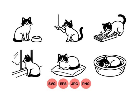 Cute Cat Play and Relax SVG