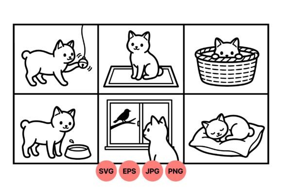 Cute Cat Playful Lineart SVG