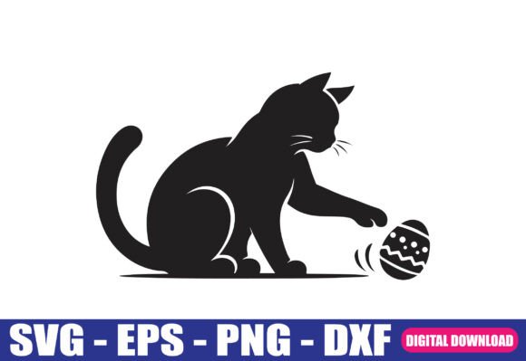 Cute Cat Playing with Easter Egg SVG