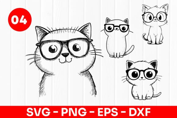 Cute Cat with Glasses Cartoon SVG PNG