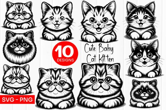 Cute Chubby Kitten Faces Illustration
