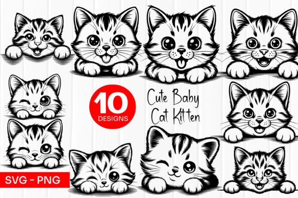 Cute Kitten Border Frame Outline SVG PNG