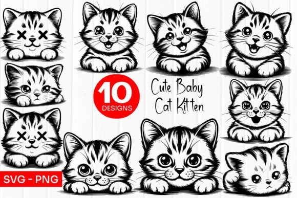 Cute Kitten Faces Clipart Line SVG PNG