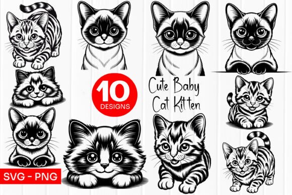 Cute Kitten Faces Variety Line Art SVG