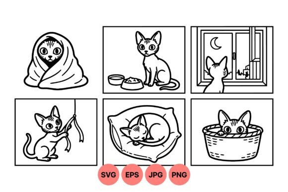 Cute Kitten Line Art SVG