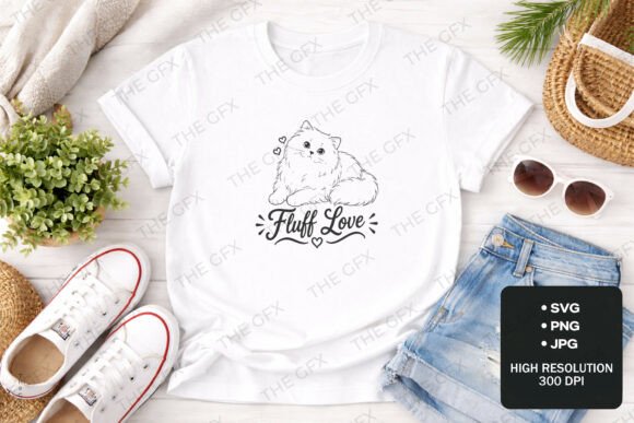 Fluff Love Cute Cat Line Art SVG Design