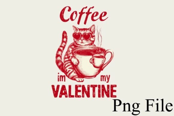 Funny Valentine’s Day SVG PNG Cat Coffee