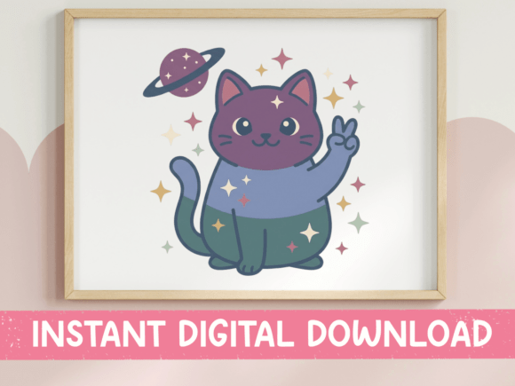 Galaxy Cat Peace Sign SVG
