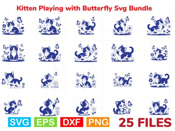 Kitten Playing with Butterfly SVG Bundle