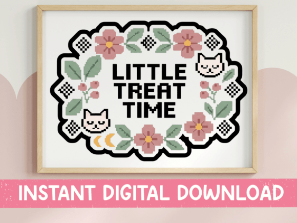 Little Treat Time Cat Cross Stitch SVG