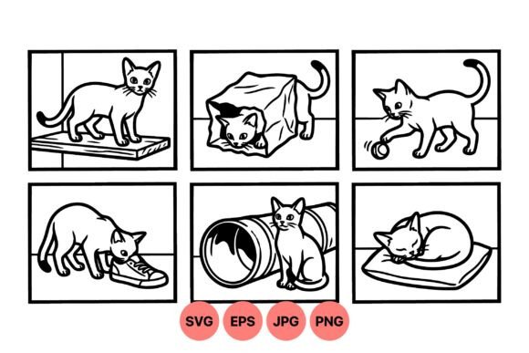 Playful Cat Line Art SVG