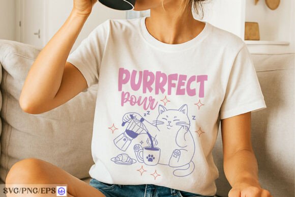 Purrfect Pour Cat Coffee Hand-drawn SVG