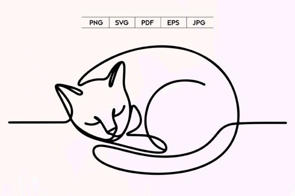 Sleeping Cat Line Art SVG Cute Pet File