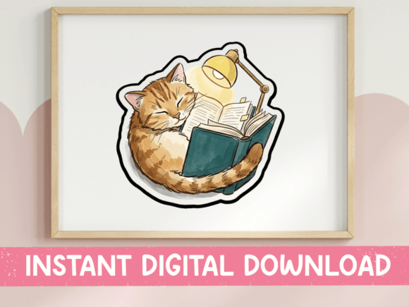 Sleepy Cat Reading Book Lamp