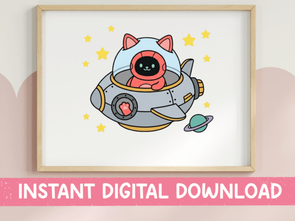 Space Cat Astronaut Kawaii SVG
