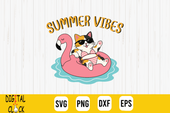 Summer Vibes Calico Cat Beach Float SVG